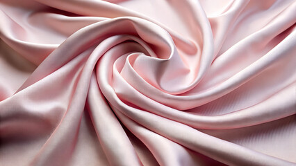 Obraz premium Luxurious Light Pink Satin Fabric in a Swirling Pattern: Showcasing the Smooth and Shiny Texture of the Satin with Highlighted Folds and Curves Creating an Elegant and Delicate Appearance for Fashion 