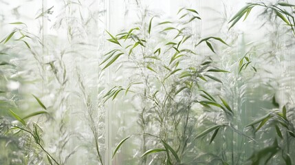 Whispering Reeds: A serene, close-up view of delicate reeds swaying gently in a soft breeze, their vibrant green leaves and feathery plumes creating a sense of calm and natural beauty.