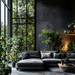 Beautiful Modern Living room Interior with furniture's ,mockup frame , posters, wall -3d Rendering