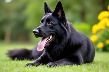 Black German Shepherd Dog Relaxing on Grass