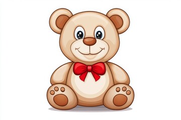 Naklejka premium a 2D cartoon illustration of a teddy bear with a red bow tie, cute and cuddly, white background