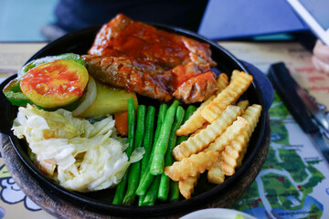 grilled meat with vegetables