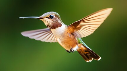 Fototapeta premium A vibrant hummingbird in mid-flight.