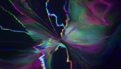 glitch lcd screen defect crooked crack in glass blurred display with iridescent pixel edge disruption of image expansion black spot
