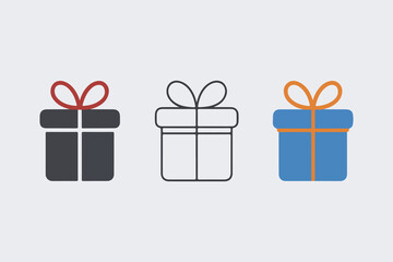 gift box icons arranged in a grid pattern. Each gift box has a unique design and pattern, including stripes, polka dots, and solid colors