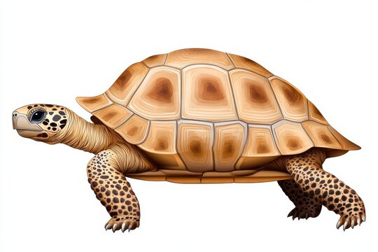 a 2D cartoon illustration of a turtle slowly walking on the ground, relaxed and calm, white background