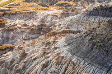 Willow Creek Hoodoos in the  badlands near Drumheller, Alberta, Canada - Fairy chimney made by of sedimentary rock by erosion in North America