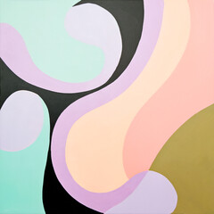 Abstract Lilac, Dust Pink, Mint Green and Black Shapes Painting