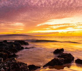 Sunset on Mokapu Beach With Kahaalawe and Molokini In The Distance, Wailea, Maui, Hawaii, USA