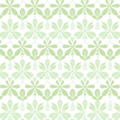 A soft, pastel floral pattern featuring delicate green flowers arranged in a repeated design on a light background.