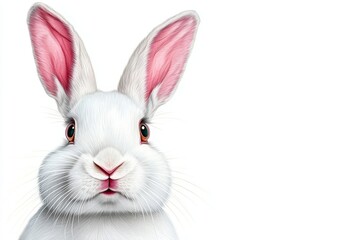 Obraz premium Cute white rabbit, a watercolor illustration with soft colors on a white background. High resolution, high quality, and high detail in a simple, minimalist style. There is copy space available