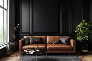 Beautiful Modern Living room Interior with furniture's ,mockup frame , posters, wall -3d Rendering