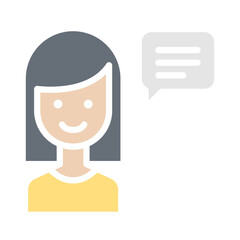 Woman speaking icon in flat color style
