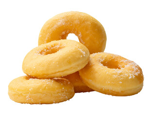 Side view of brown sugar glazed cinnamon donuts in stack isolated with clipping path in png file format