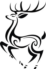 Elegant Tribal Deer Illustration—Stylized Black and White Wildlife Design