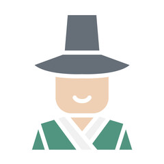 Male hanbok icon in flat color style