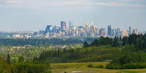 Naklejka premium Calgary skyline as seen from the Edworthy Park in Point McKay, Alberta, Canada