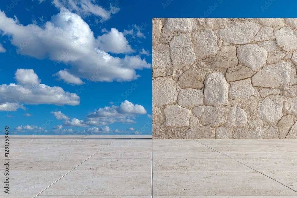 Aufkleber a clean, modern concrete wall with a blue sky and clouds in the background. the scene is captured fr
