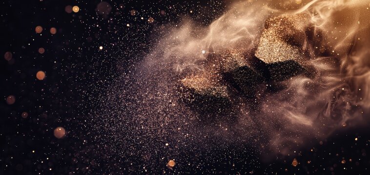 Particle explosion frozen in motion, glowing embers suspended in midair, abstract representation of energy and transformation
