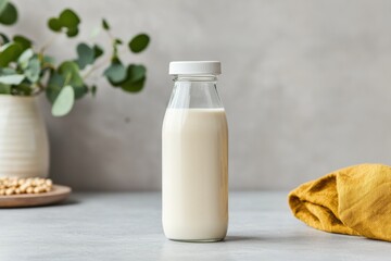 Homemade soy milk production for zero waste living kitchen beverage sustainable close-up fresh homemade soy milk