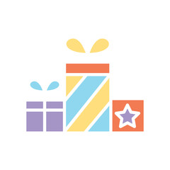 Group of present icon in flat color style