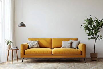 Beautiful Modern Living room Interior with furniture's ,mockup frame , posters, wall -3d Rendering