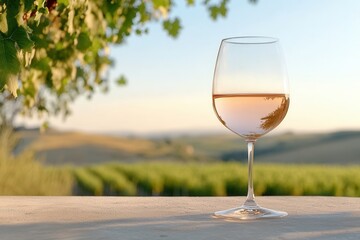 Pixelated Rosé Wine Glass at Sunset Vineyard