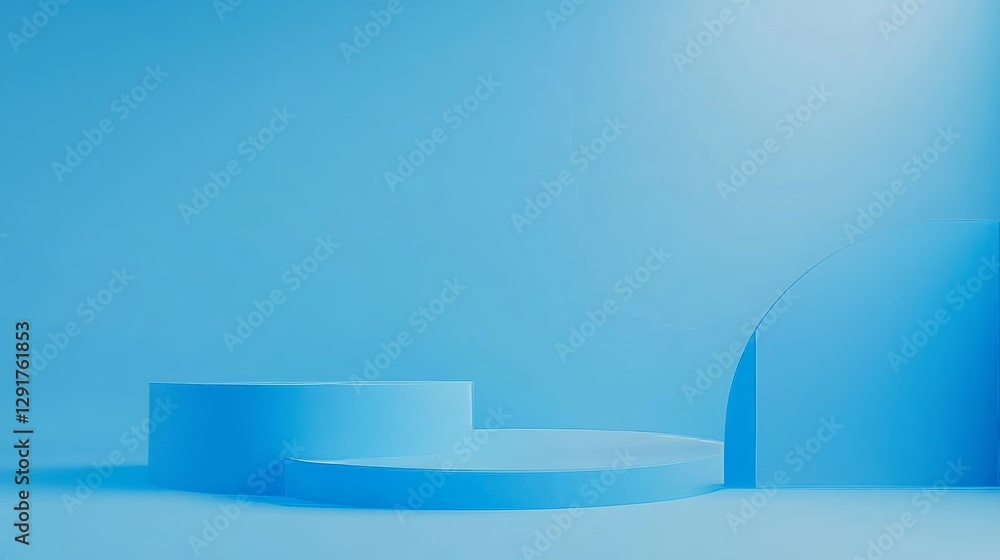 Poster modern geometric shapes arranged in a serene blue environment create a calm and abstract atmosphere 