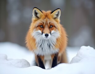 Fototapeta premium A curious red fox, standing in the snow.