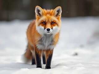 Obraz premium A curious red fox, standing in the snow.