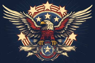 illustration of a bald eagle with stars and a shield