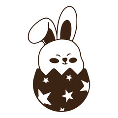 hand drawn cute little rabbit character poses, Happy easter congratulation and floral decorative elements isolated on white background, bunny sketch. Sketched rabbit or hare retro etch, antique engrav