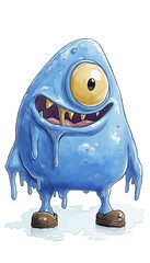 cartoon blue monster with big eyes and a big smile