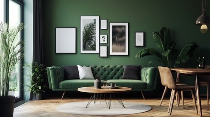 Beautiful Modern Living room Interior with furniture's ,mockup frame , posters, wall -3d Rendering