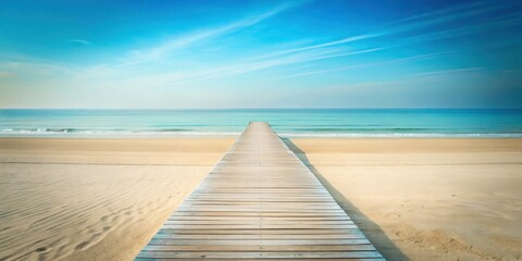 Fototapeta premium Serene Coastal Walkway Leading to a Tranquil Ocean on a Sunny Day