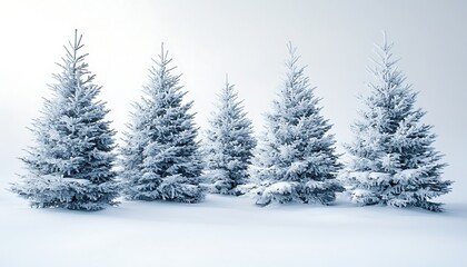 Snowy Christmas Trees on White