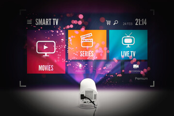 TV streaming app service on projection screen