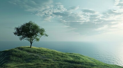 Hill, sea, tree, sky 