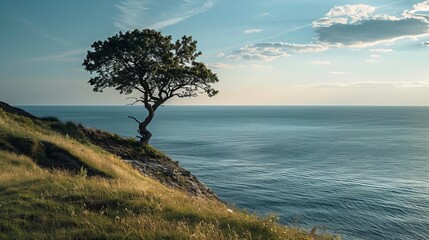 Hill, sea, tree, sky 