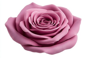 A pink rose, in a pink color, on a white background, from a top-down angle, with no shadow and no drop in the center of the flower, in high resolution and high quality