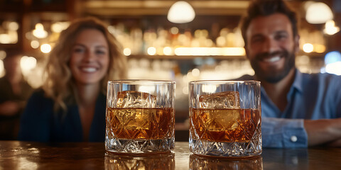 Relaxing evening: enjoying a drink at the bar. Good times with friends, pleasant conversation, and smooth spirits. Cheers to memorable nights!