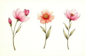 Delicate Watercolor Flowers - Pink & Peach Floral Illustration