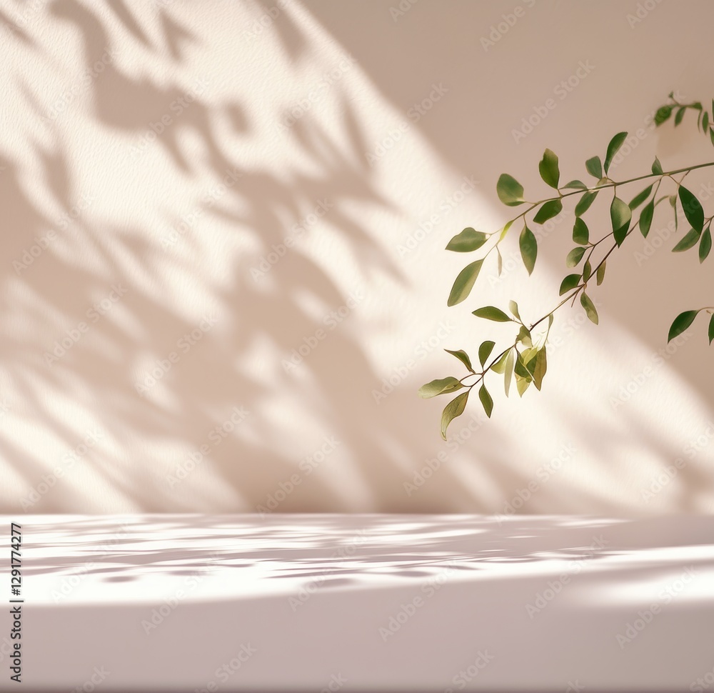 Poster elegant branch casting delicate shadows on a textured surface during soft afternoon light in a minim