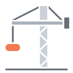 Construction crane icon in flat color style