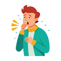 a flat illustration of a man coughing character in the winter season