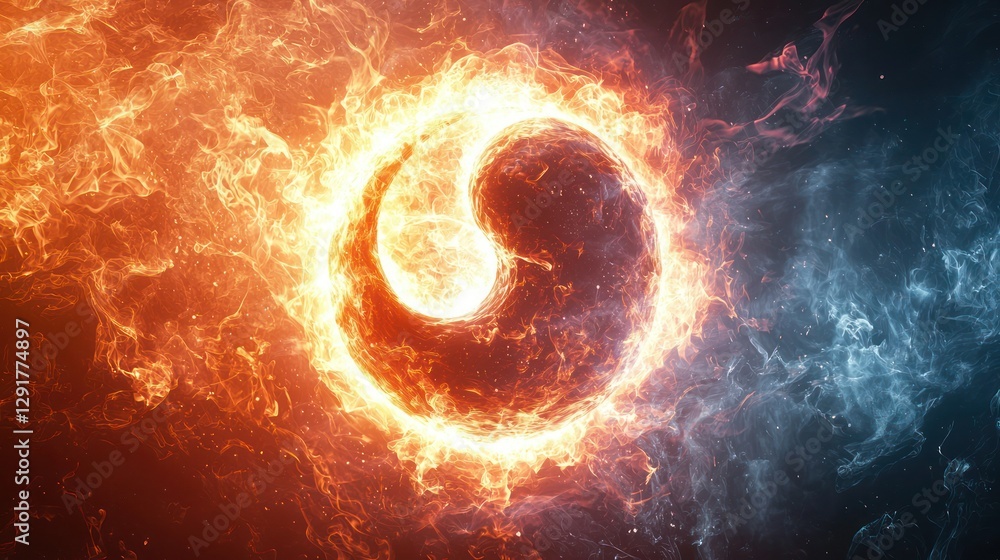 Poster a taoist representation of the divine, symbolized with the taoist yin and yang, highlighted with cos