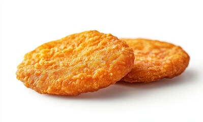 Close-Up of Two Crispy Fried Chicken Patties on a White Background Perfect for Culinary Projects and Food Photography