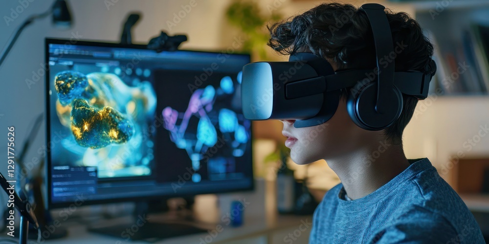 Poster a teenager participating in an online science experiment through a virtual lab â€“ hands-on digital 