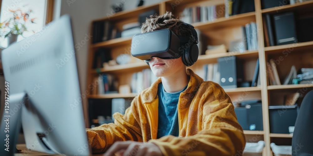 Poster a teenager participating in an online science experiment through a virtual lab â€“ hands-on digital 
