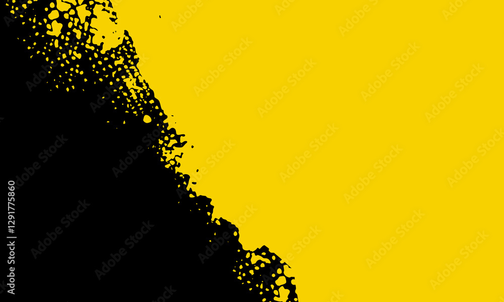 Poster yellow and black backdrop with dot halftone pattern element. abstract brush grunge background. retro